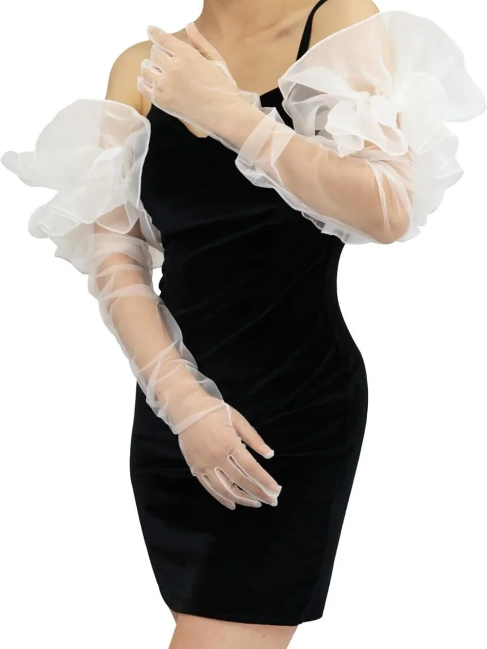 Oversized Sheer Long Tulle Mesh Gloves for Women - Elegant Fashion Accessory